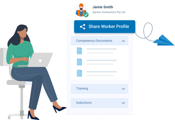 Woman reviewing a worker's competency profile and sharing this worker profile